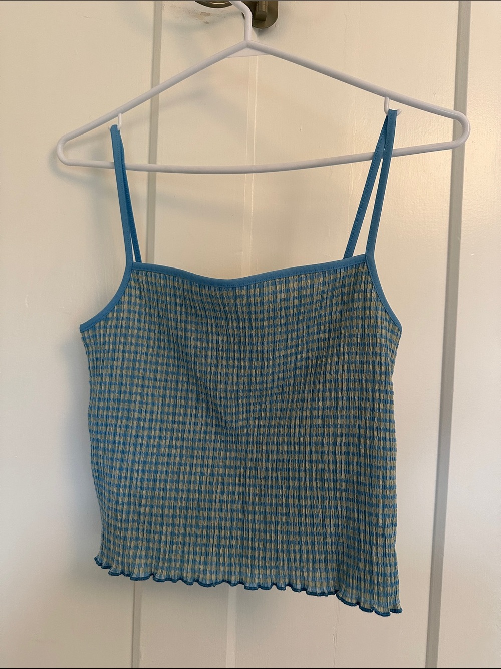 Wilfred Blue-Green Gingham Spaghetti Strap Tank Top